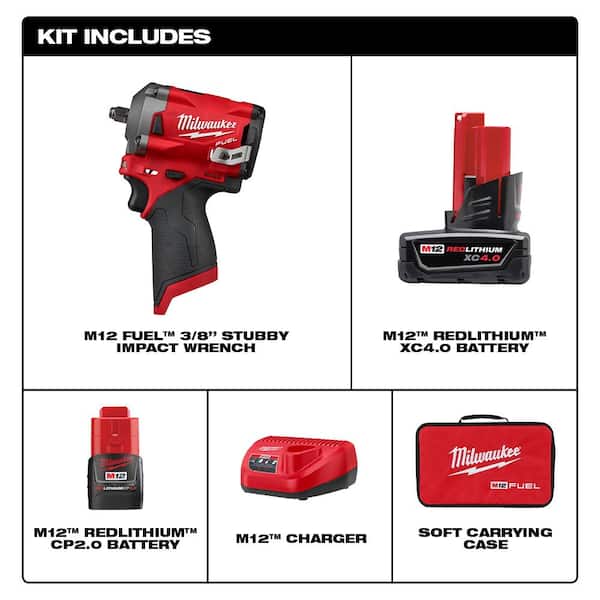 M12 FUEL 12V Brushless Cordless Stubby 3/8 in Impact Wrench Kit with 3/8 in Drive SAE/Metric Socket Set (43 Piece) Image 2