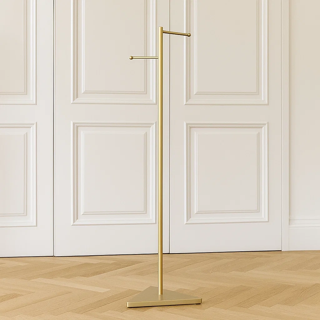 Fritstende knagerkke, guld, metal, egnet til sovevrelse, 45x45x170cm