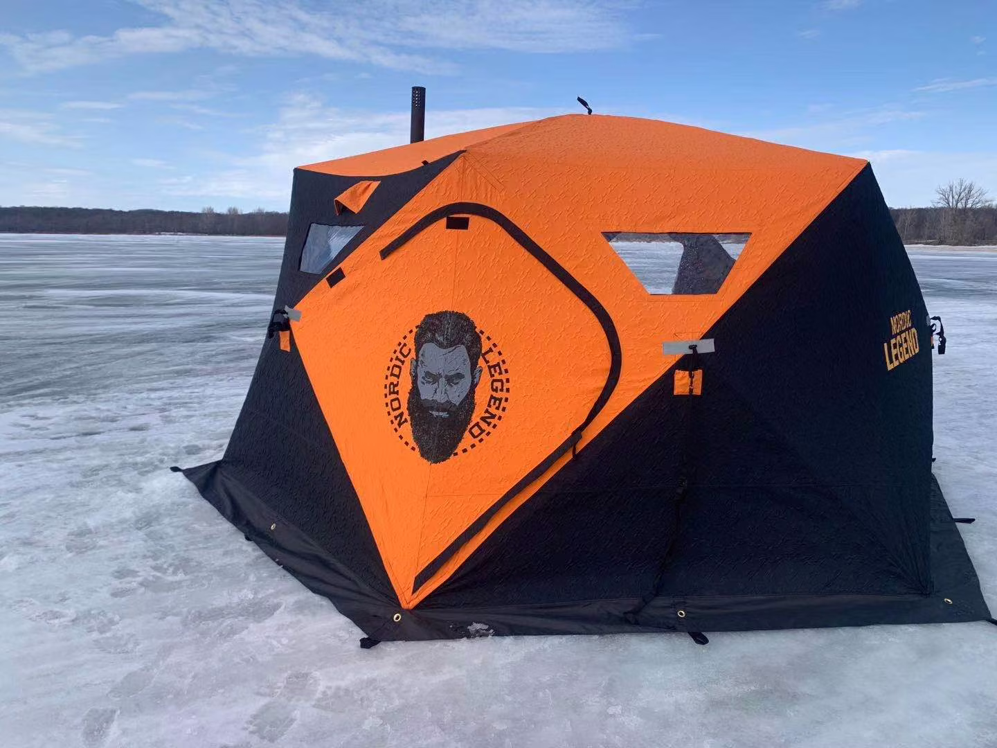 AURORA LODGE 12' x 12' x 7.5" Tall Portable Ice Fishing Shelter with Single Door