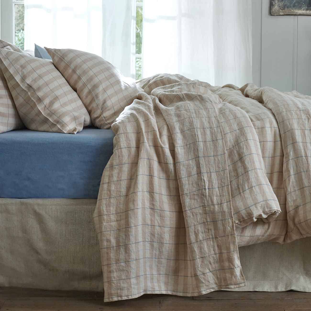 Piglet in Bed Linen Flat Sheet - Cafe Au Lait Check Stripe