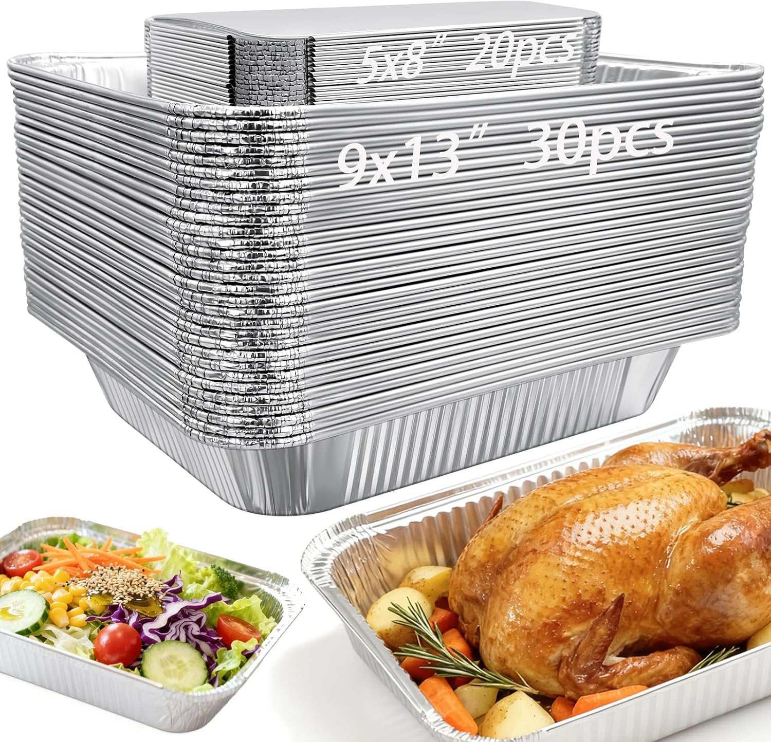 Notwoe® 30 Pack Disposable Aluminum Pans With Lids, 10x7.5 And 7.3x5.3 Square 6.9x4.3 Square Combo Set, Disposable Baking and Cake Pan(30 Pack with Lids)