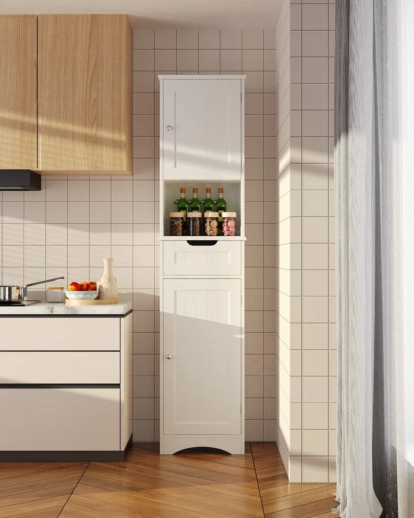 67"H Bathroom Storage Cabinet with 2 Doors and 1 Drawer for Bathroom, Bedroom, Kitchen, and Living Room White Image 6
