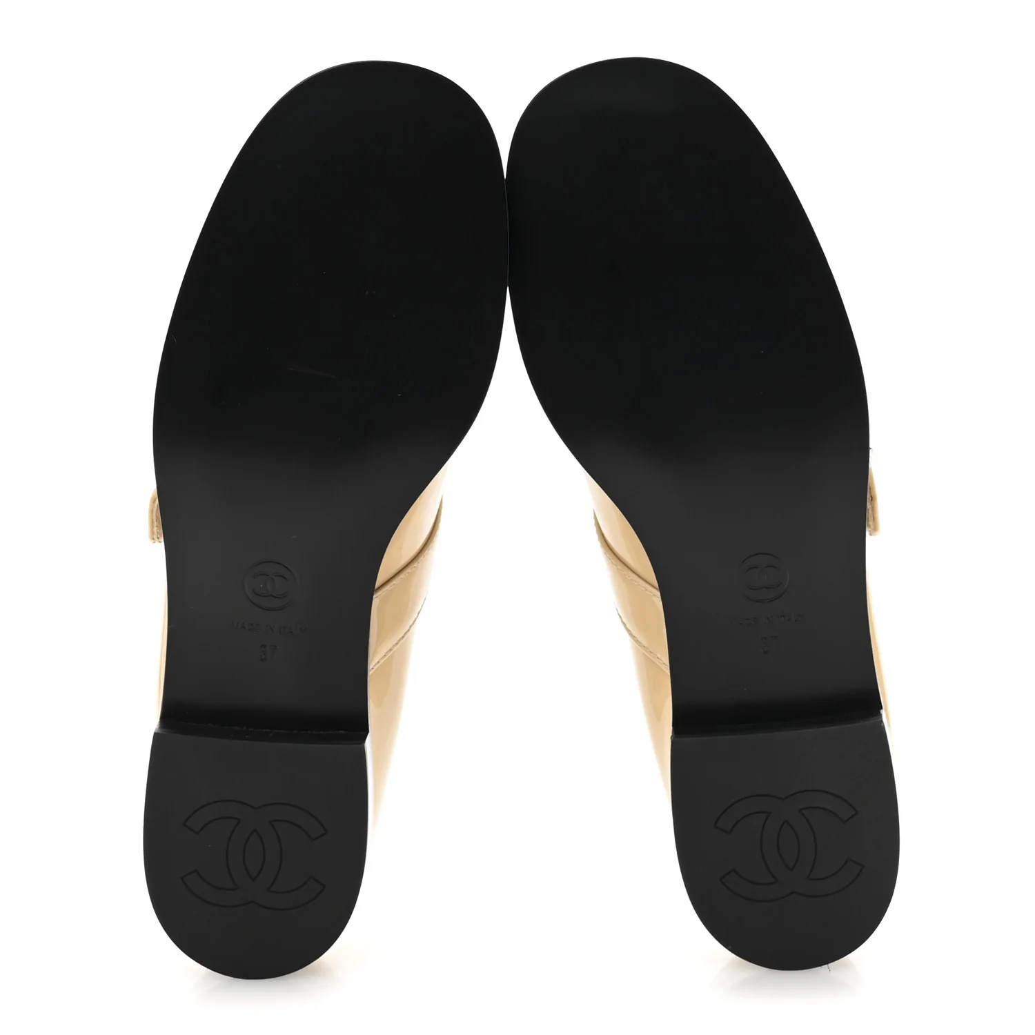 Patent Calfskin Mary Janes Flats 37 Beige Black