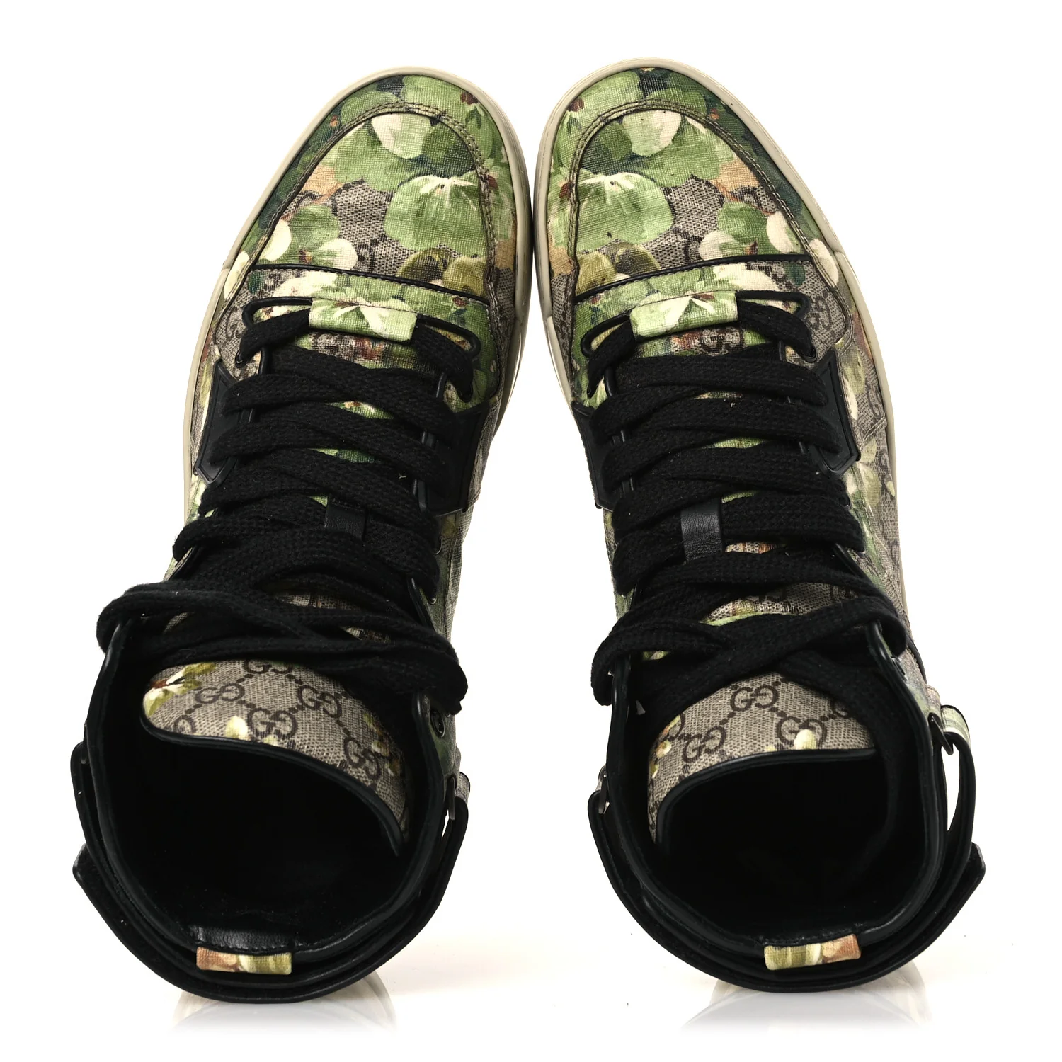 GG Monogram Blooms Web High Top Sneakers 8 Beige Green