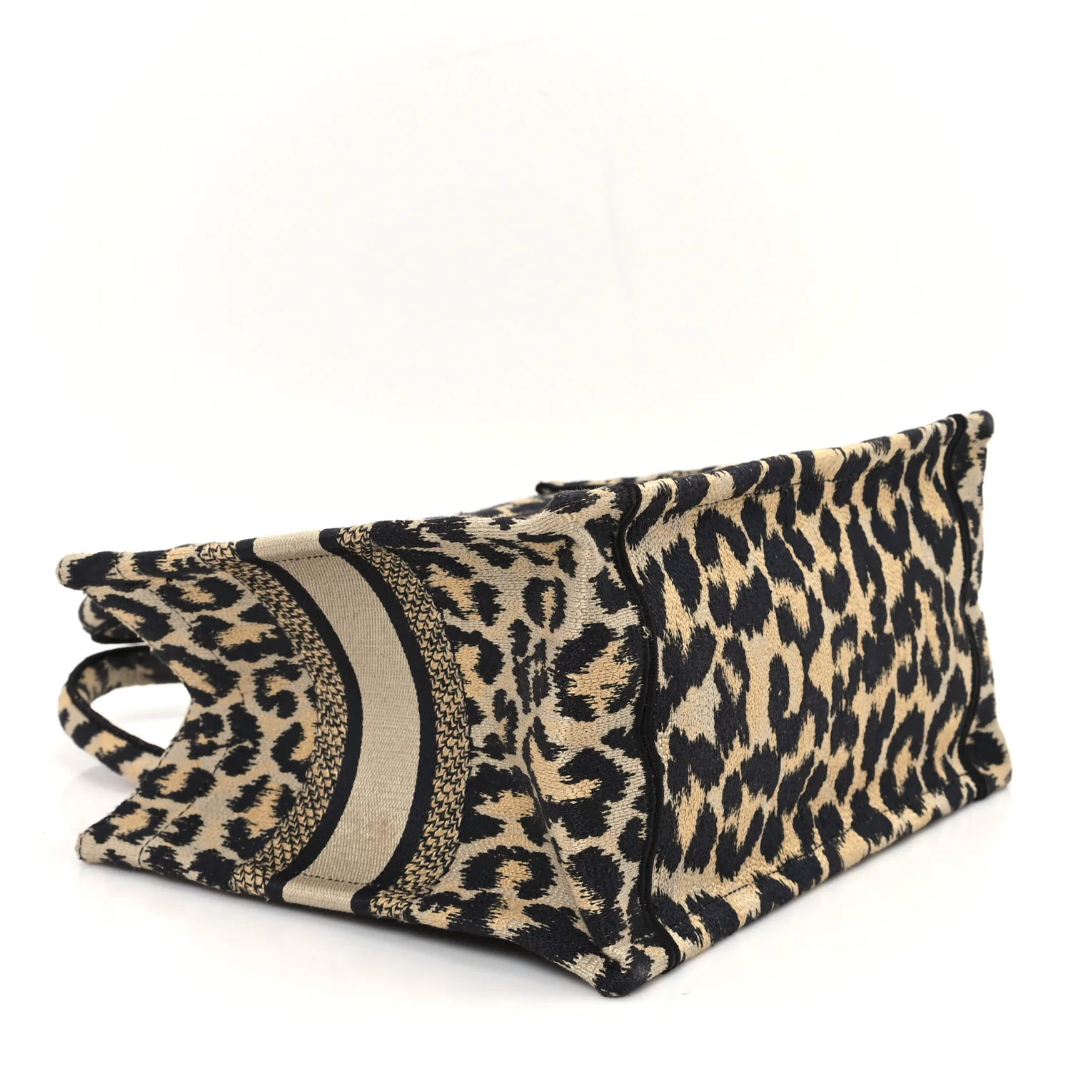 Canvas Mizza Embroidered Small Leopard Book Tote Beige