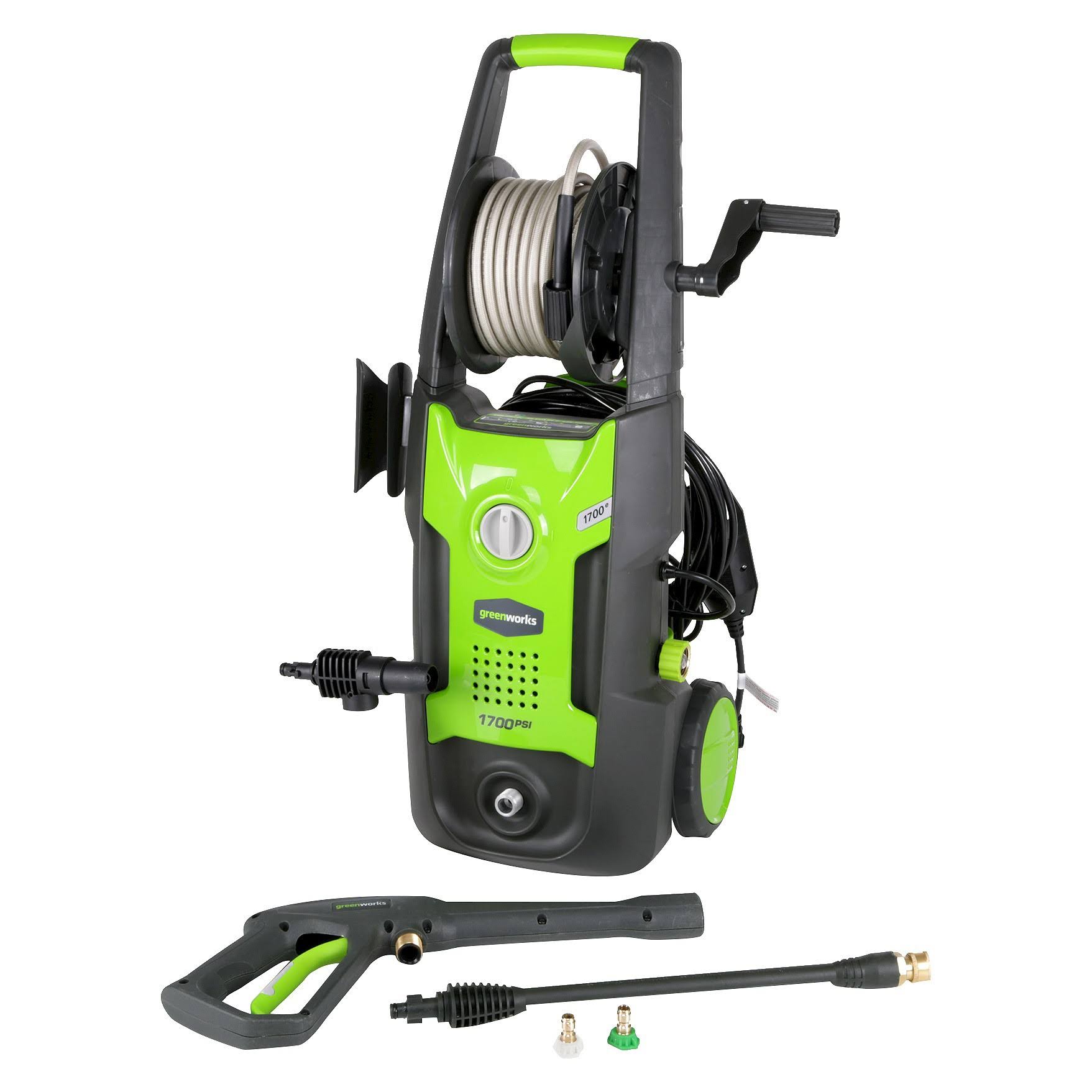 Greenworks GPW1702 Cold Water Electric Pressure Washer with Hose Reel, Green