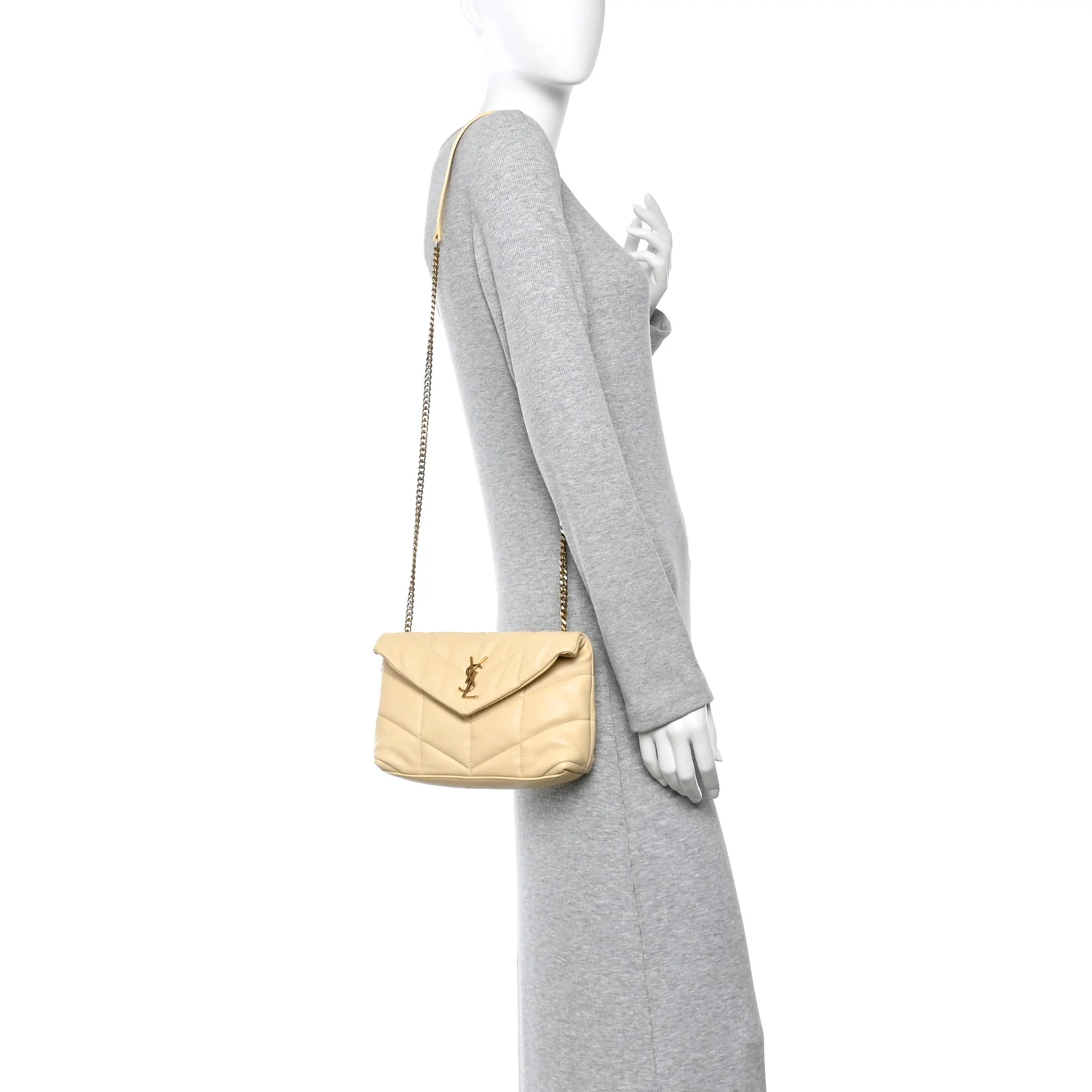 Lambskin Quilted Toy Loulou Puffer Monogram Chain Satchel Jaune Pale
