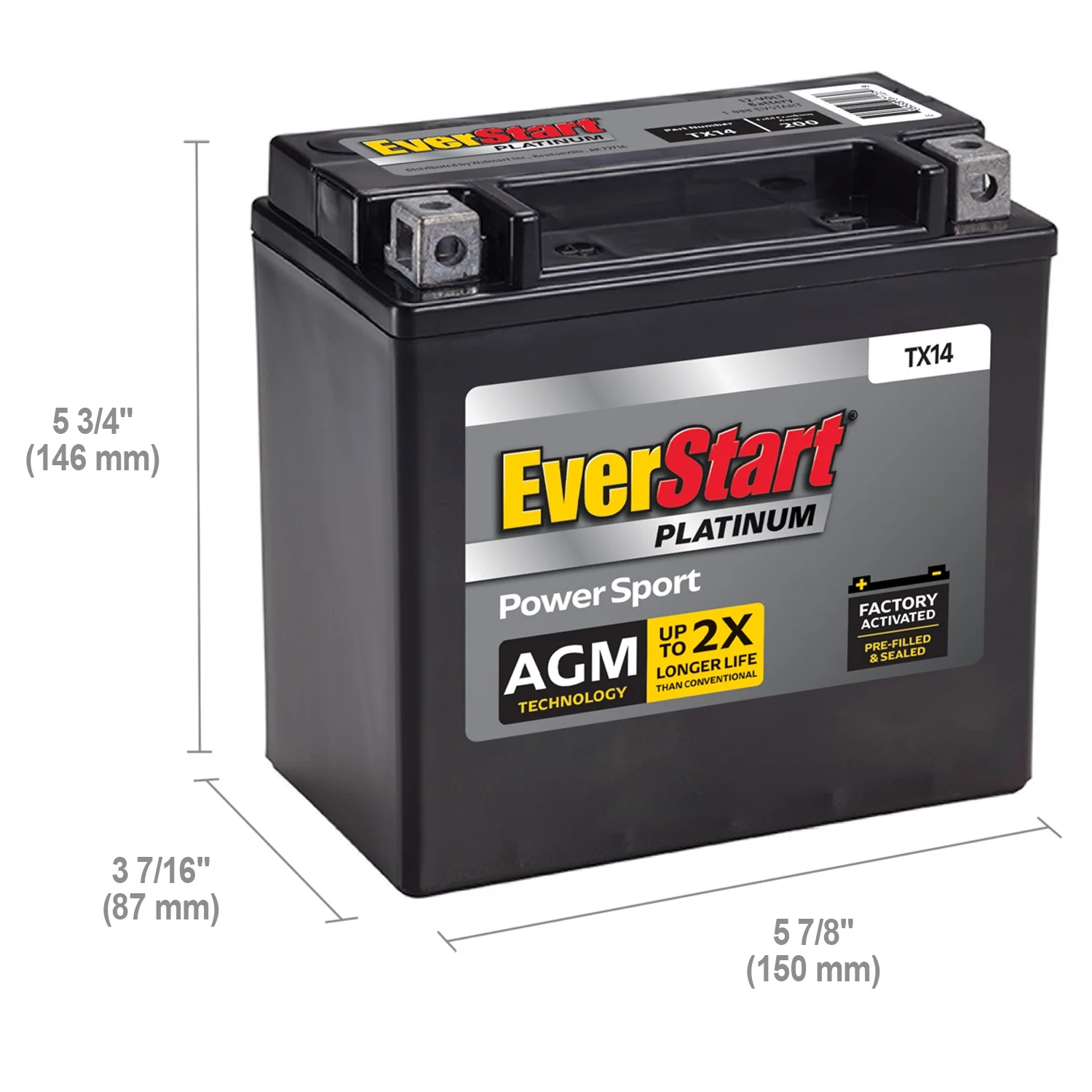 Platinum BOXED AGM Power Sport Battery, Group Size TX14 12 Volt, 200 CCA - Image 4