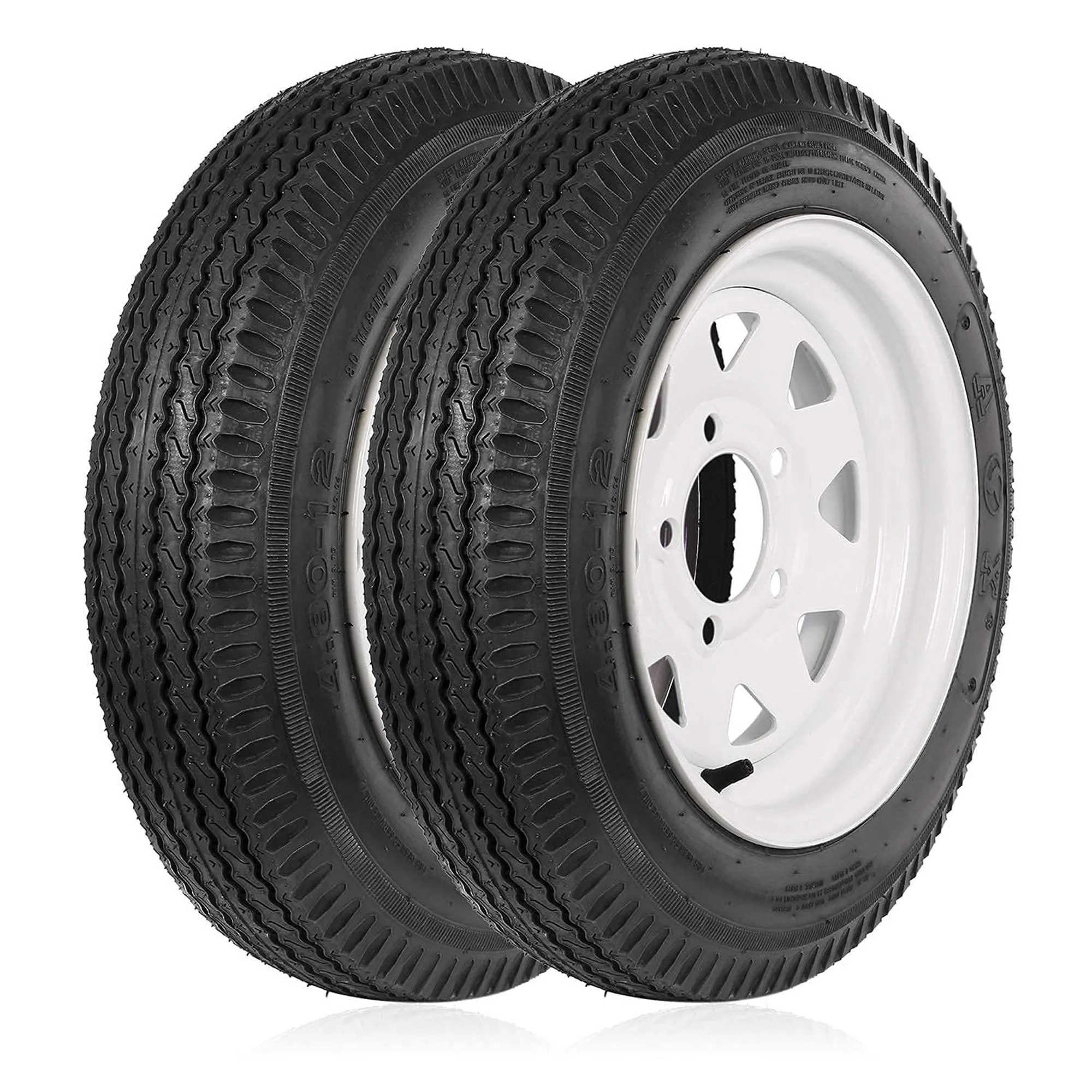 4 80 12 4 80x12 480 12 4 8 12 Trailer Tires with Rims, 5 Lug 6PR Load Range C, Set of 2