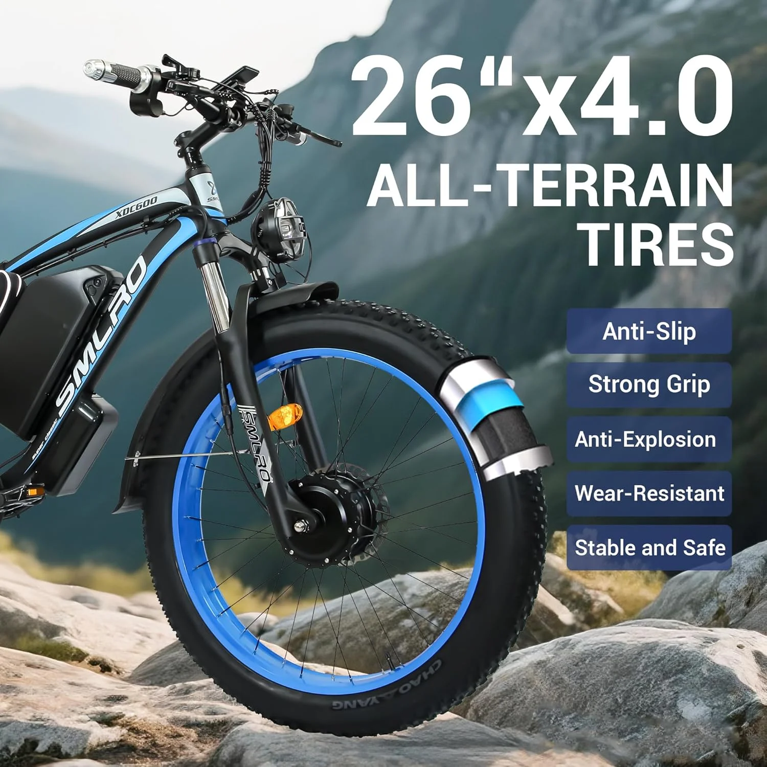3000W Peak Dual Motor Ebike, 52V 30AH Battery Electric Bike for Adults, 7-Speed 40MPH AWD Ebike Mountain Snow E-Bike with 26" x 4.0 Fat Tire MTB Hydraulic Disc Brake for Off-Road Snow(Black Yellow) - Image 4