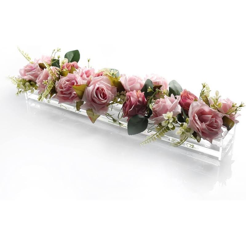E&F Modern Designs Rectangular Floral Centerpiece for Dining Table, 24 Inches Long (Clear)