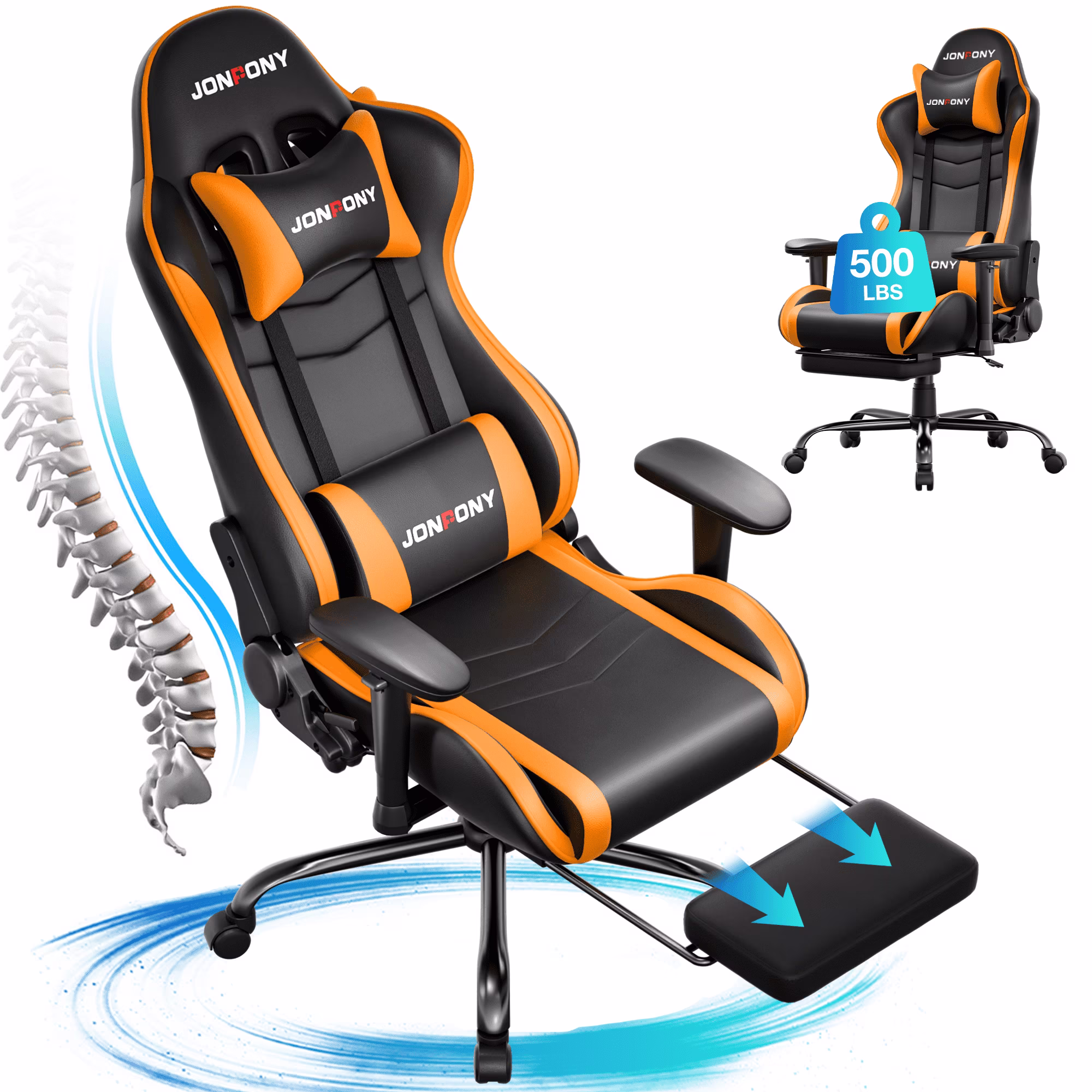 Big and Tall 500LBS Gaming Chair, Ergonomic Design, Gamer Chair PU Leather with Footrest and Lumbar Support, High Back Office Chair Support 8 Hours Long Sitting, Computer Chair,Red(Red) - Image 5