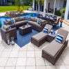 21 Piece Resin Wicker Outdoor Patio Furniture Combination Set with Sectional Set, Eight seat Dining Set, and Chaise Lounge Set (Half Round Brown Wicker, Polyester Light Gray)(Polyester Light Gray) Image 10