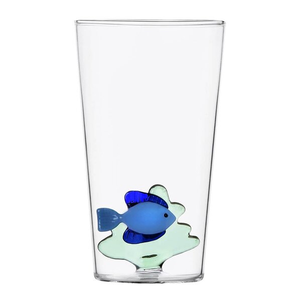 Marine Garden longdrinkglass 45 cl blå fisk og grønt sjøgress