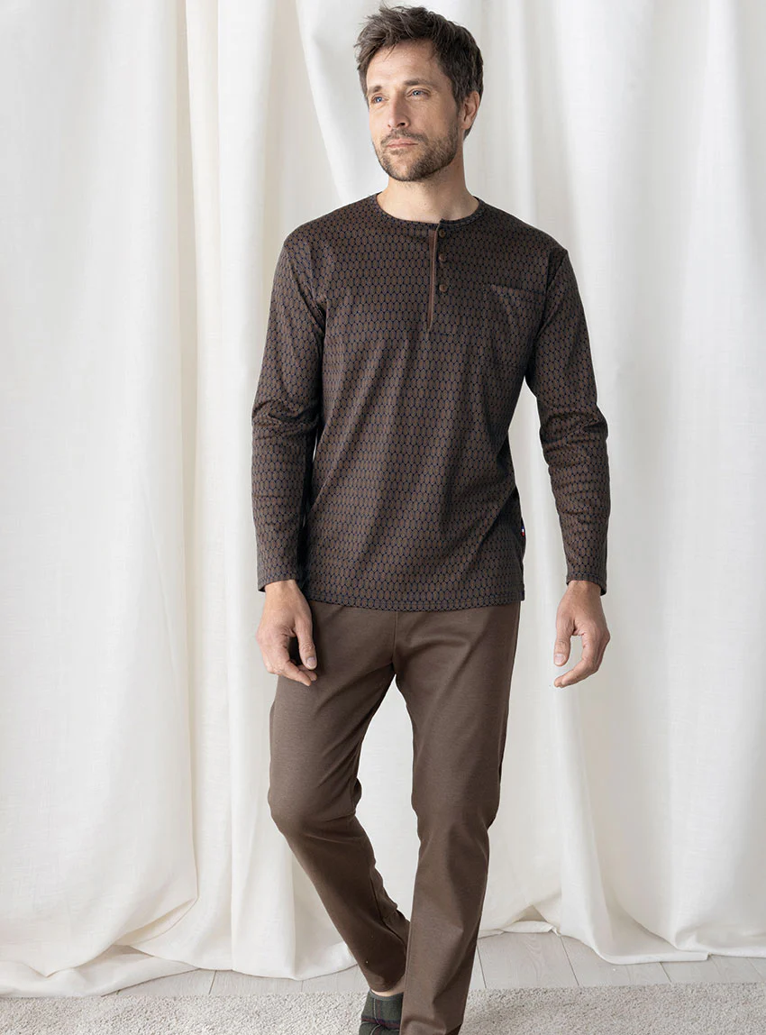 Pyjama homme en coton marron