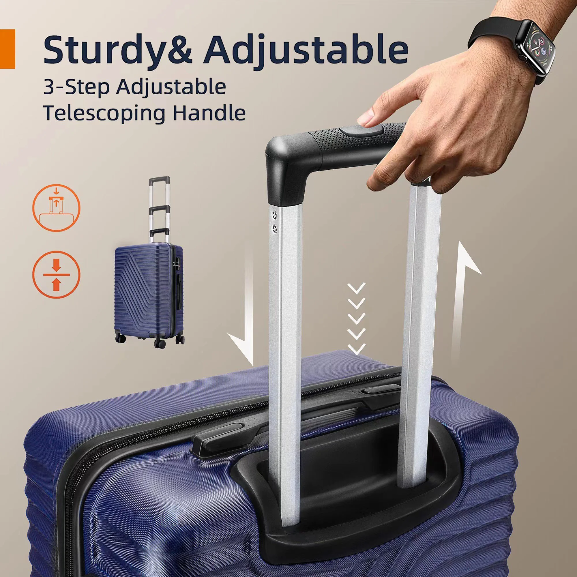 Vebreda Luggage Sets 3 Piece 20/24/28 in Suitcase Sets Hardside Luggage Set, Navy Blue