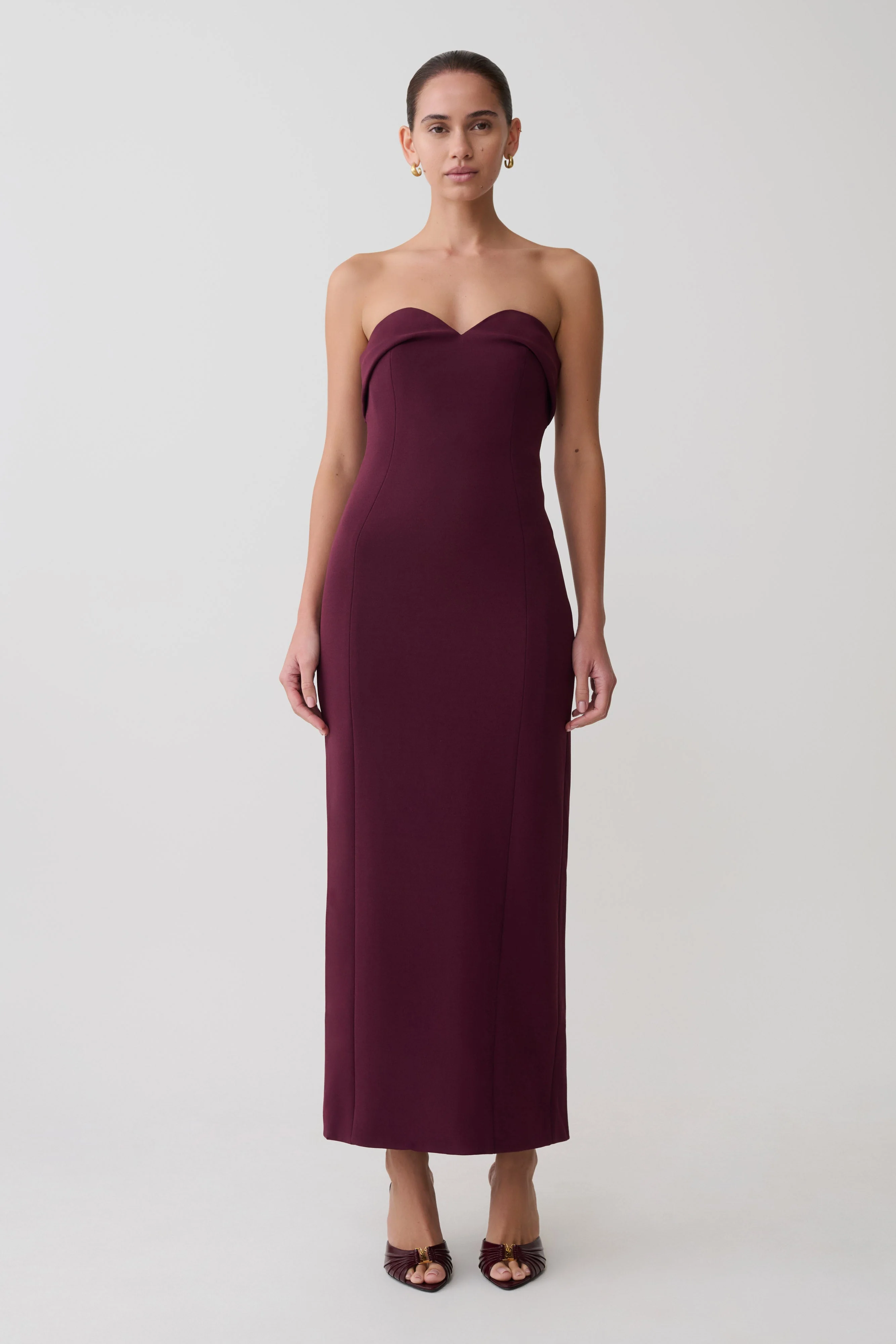 Cary Folded Strapless Crepe Midi Dress - Wine