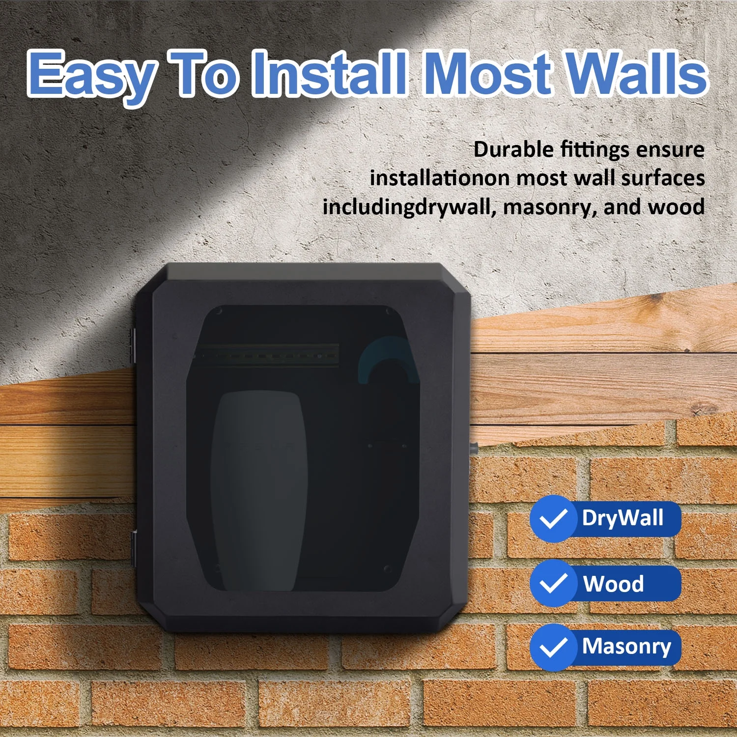 Wall - Mounted Charging Station Box for EV Car Charger Including Tesla Indoor/Outdoor Wcharging Station Box (Dark Black)