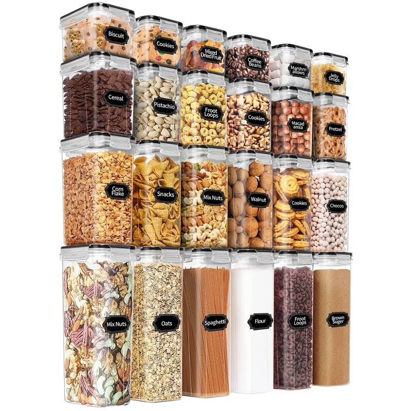 PRAKI Airtight Food Storage Containers Set with Lids - 24 Pcs, BPA Free Kitchen and Pantry Organization, Plastic Leak-Proof Canisters for Cereal Flour