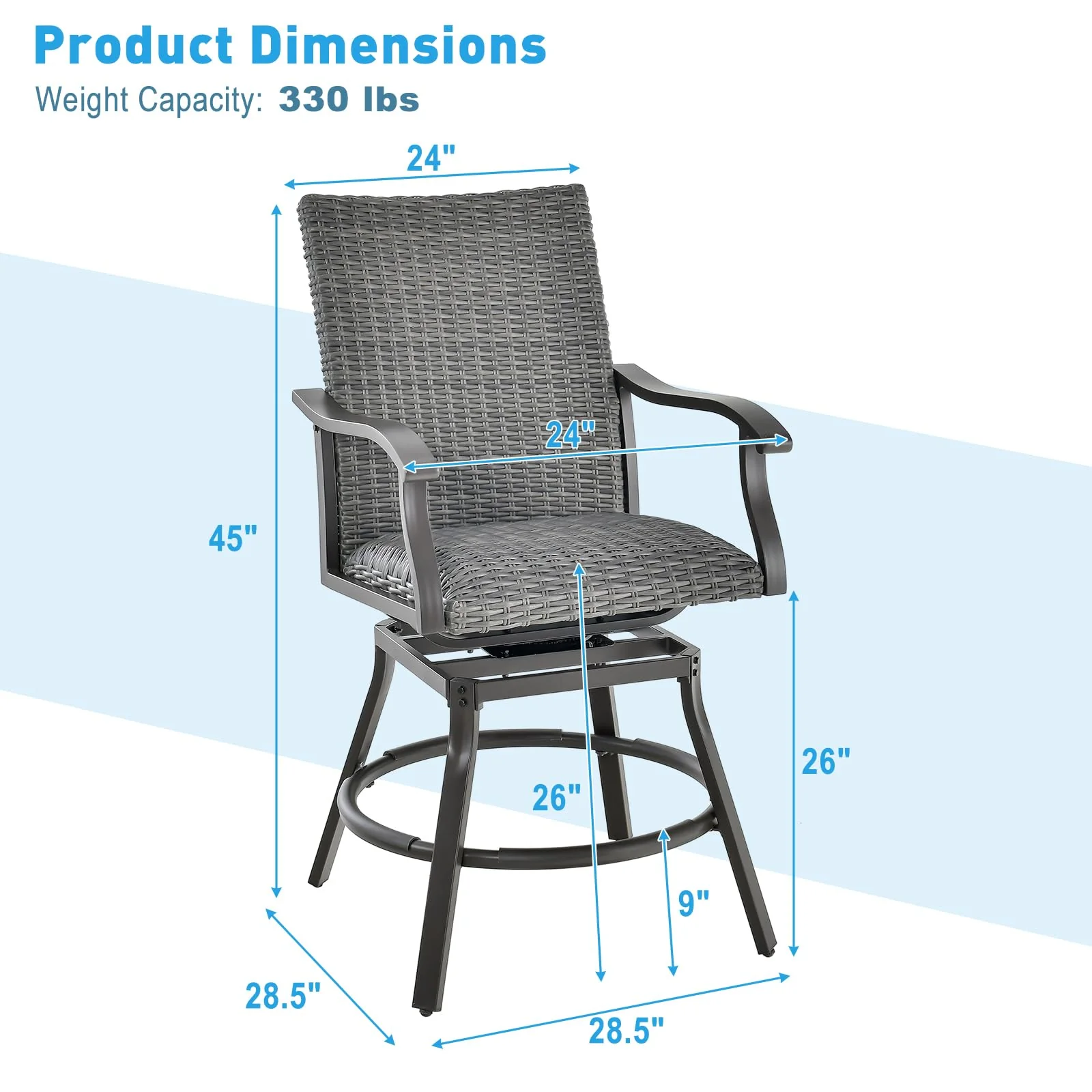 Tangkula Patio Swivel Bar Chairs Set of 2, Aluminum 360 Swiveling Bar Height Chair with 4D Air Fiber Cushion