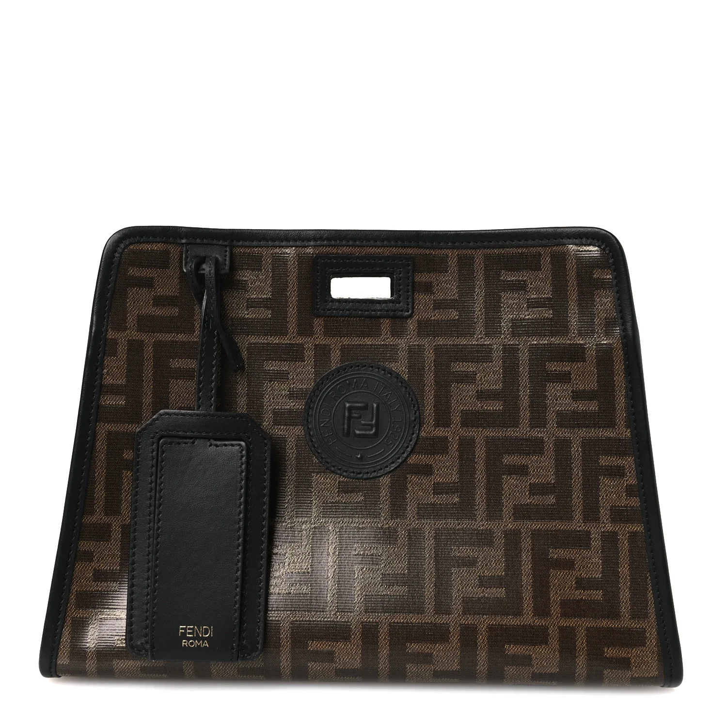 Glazed Fabric Vitello Century FF 1974 Stamp Patch Mini Peekaboo Defender Cover Mogano Panna Black
