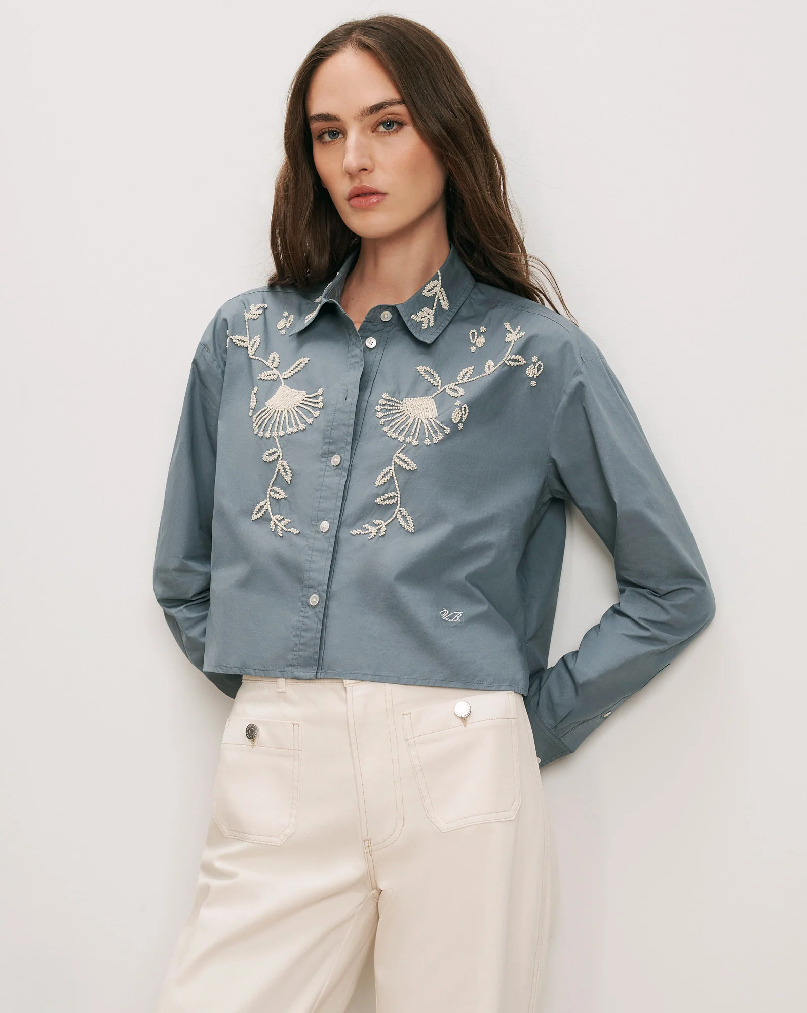 Aderes Beaded Button-Down Shirt