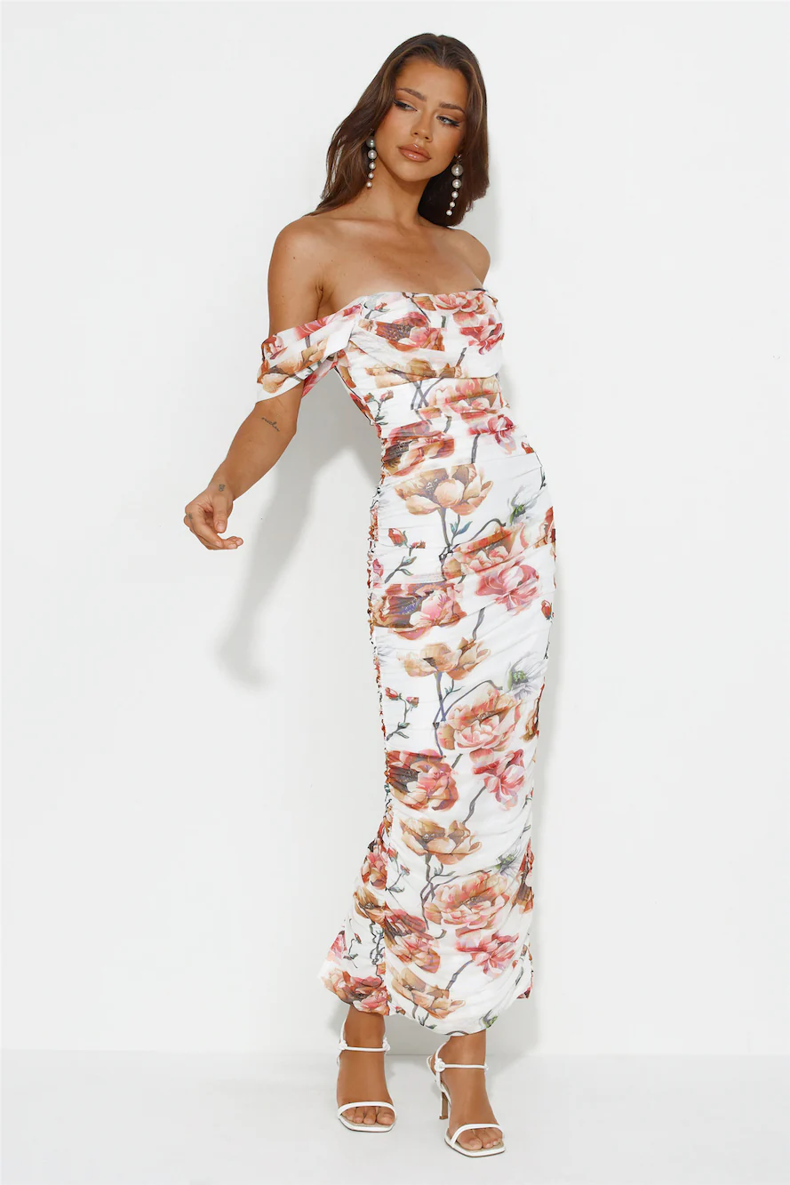 Spring Garden Mesh Maxi Dress White