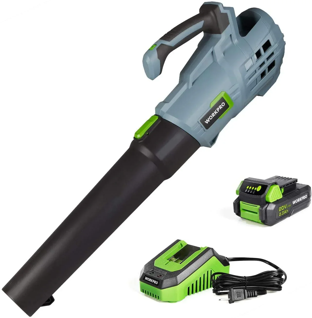 WORKPRO 20V Cordless Leaf Blower, Electric Gardening Tool Powered Sweeper, with 2.0Ah Battery and 1 Hour Quick Charger Included