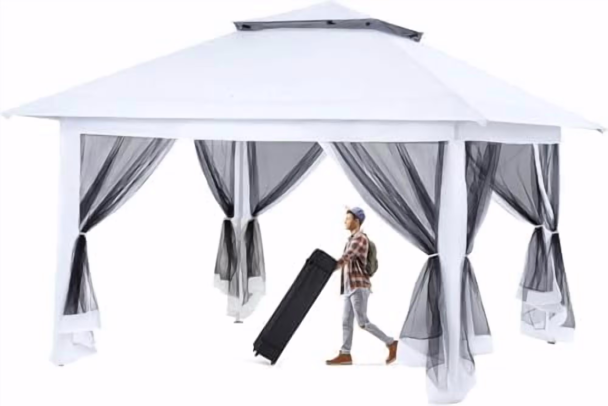 Pop Up Tent Canopy, Waterproof Canopy with Net and UV Resistant, Sidewalls Instant Shelter Canopy Tent with Carrying Roller Bag for Garden, Grill and Backyard (White)