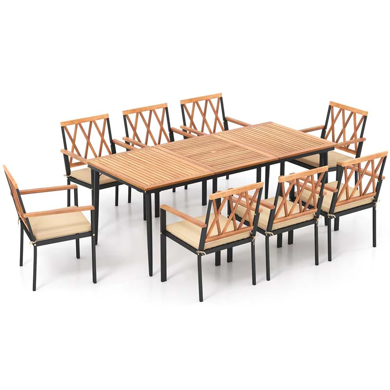 9-Piece Acacia Wood Patio Dining Furniture Set, 79