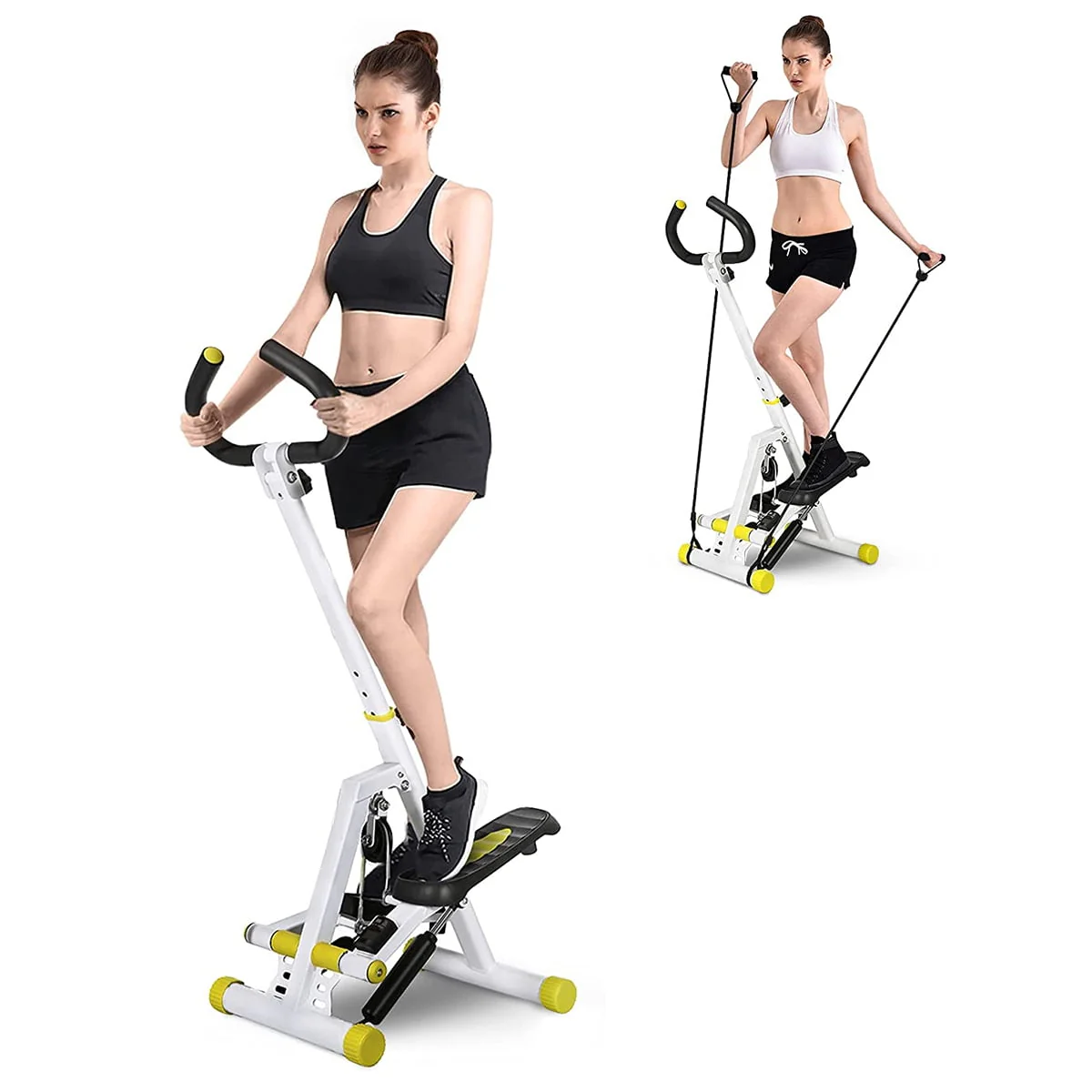 Doufit Stepper for Exercise Machine,  Folding Stair Step Machine Exerciser for Home Use with Resistance Bands and Handle Bar (Unadjustable Resistance)