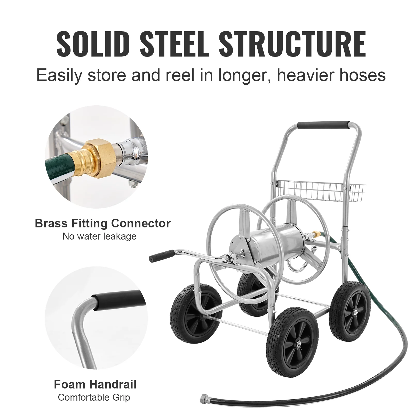 Hose Reel Cart with Wheels, Metal hose reel Holds 300 Feet of 5/8" Hose Capacity Heavy Duty Outdoor Water Planting Truck for Yard, Garden - Image 5