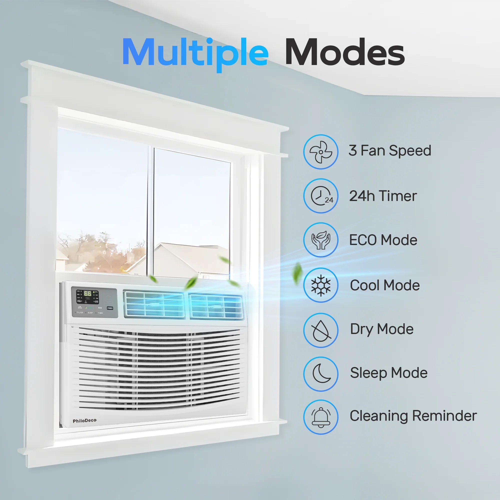 Window Air Conditioner 8000 BTU 350 Sq. Ft. Intelligent, LED Display Screen, with Remote Control, Ac Can Be Used As a Dehumidifier/Fan, Operates Quietly, Energy - Saving. Timer/Sleep and ECO