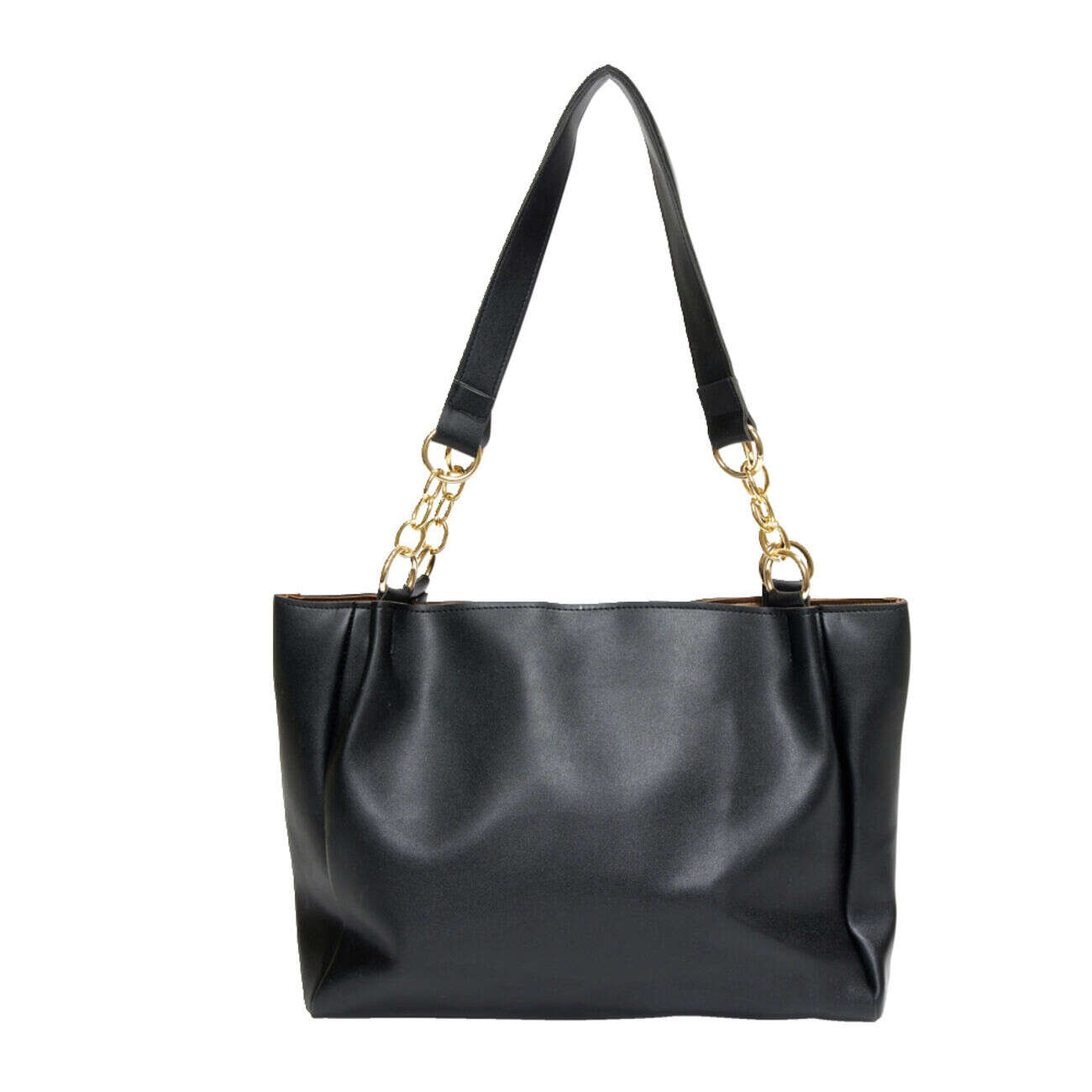 Sac femme fourre-tout simili anse chaîne dorée 33x11xH24cm - 2 modèles noir ou beige