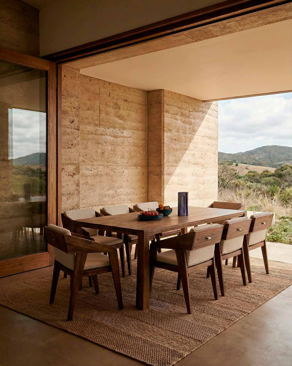Set Brody - Tanon - Set de Mesa Rectangular (200x100 cm) Brody y 8 Sillas con Reposabrazos de Madera Tanon de Exterior