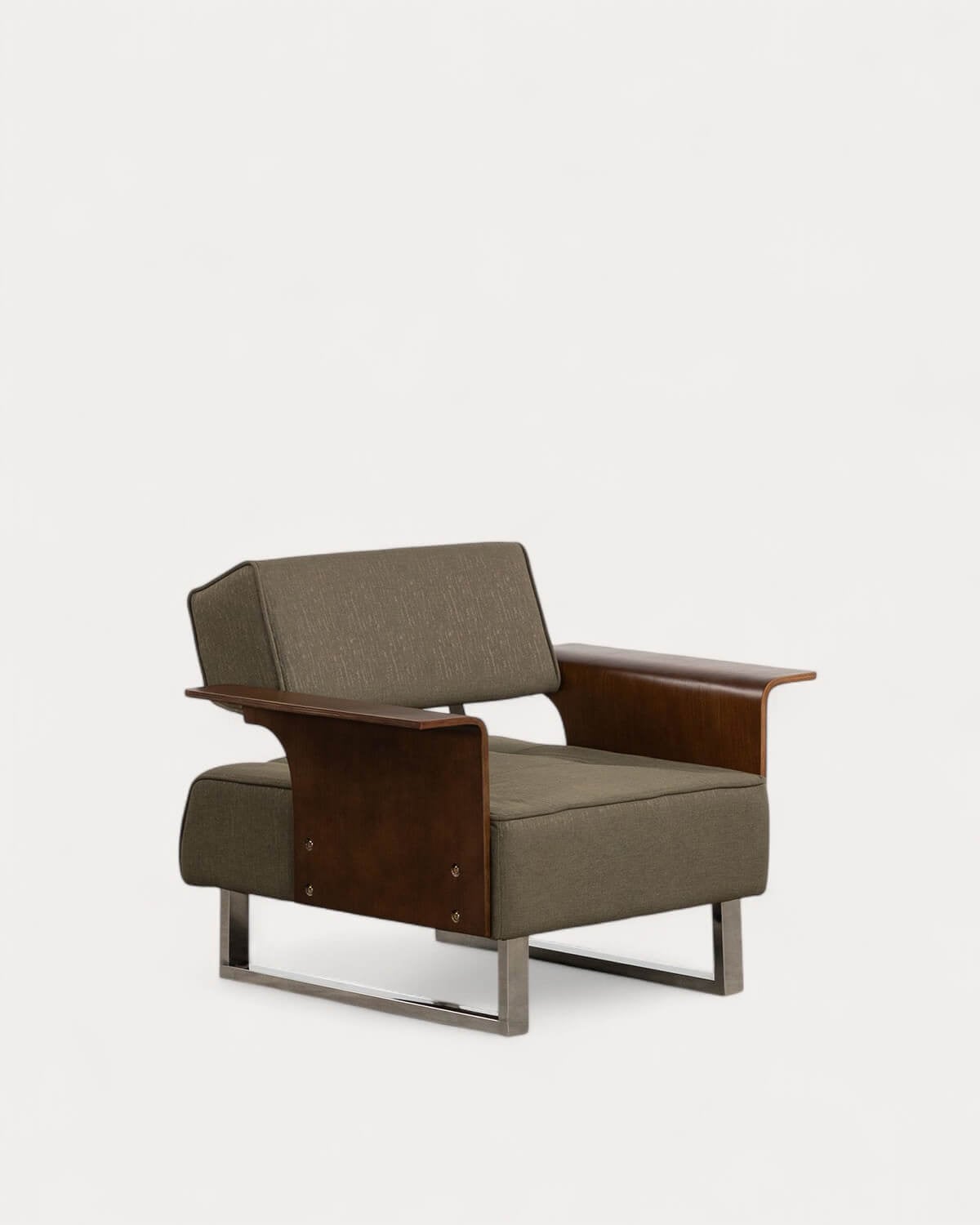 70S - Sillón Reclinable con Reposabrazos de Madera y Tela 70S