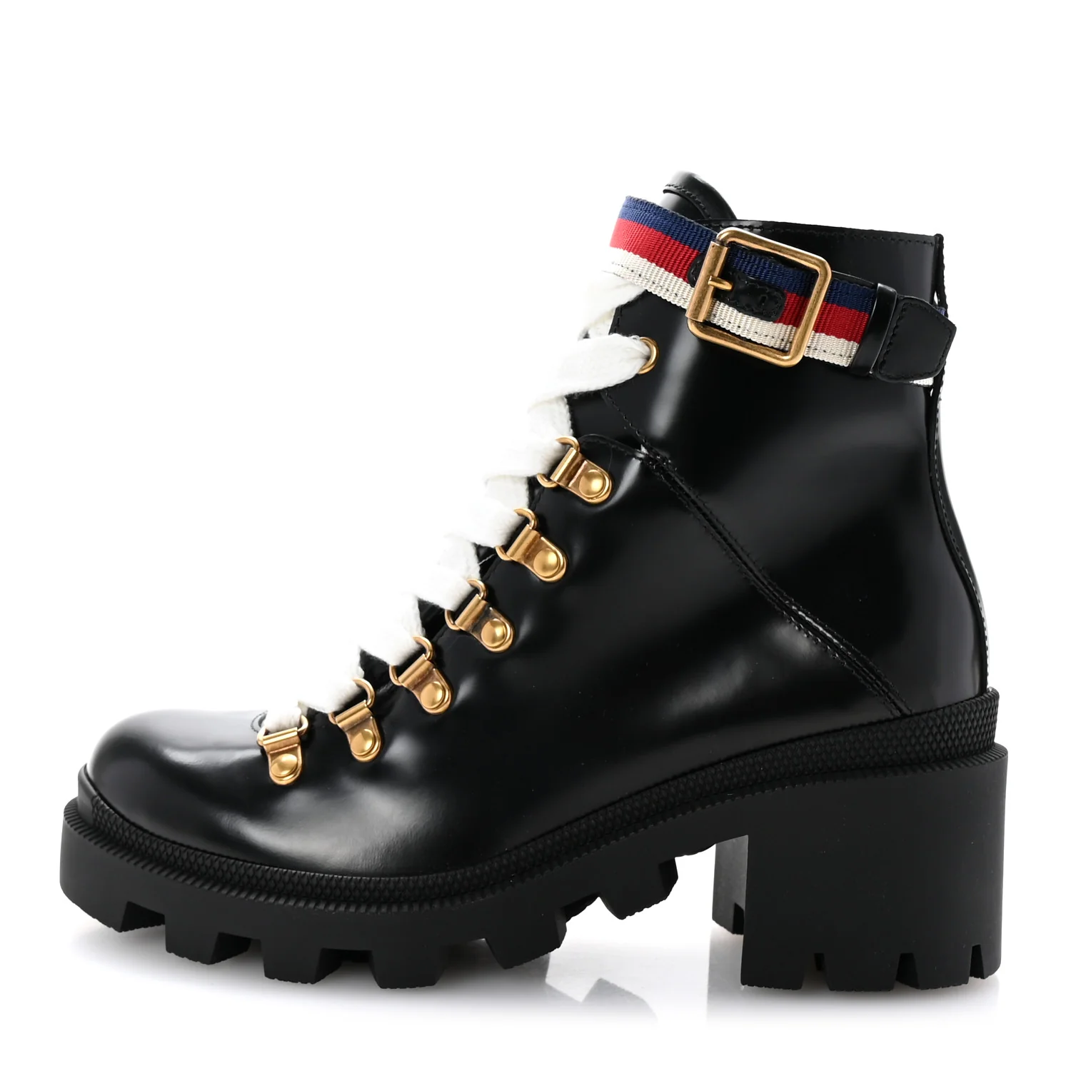 Calfskin Sylvie Web Lace Up Combat Boots 35 Black