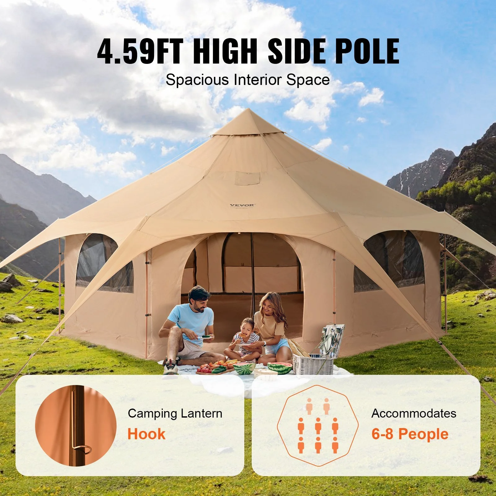 Heavy-Duty 16.4ft Canvas Bell Tent 4 Season Camping Tent with Stove Jack, Spacious for 8, Outdoor Party Hunting - Image 4