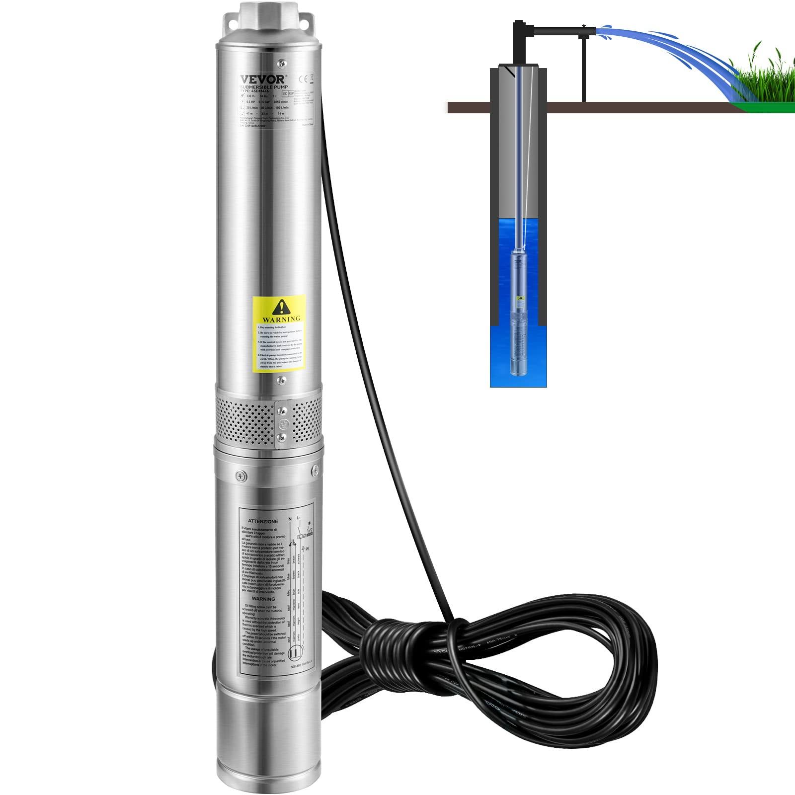 VEVOR Deep Well Submersible Pump 1HP 230V/60Hz 37GPM Flow 207ft Head with 33ft Electric Cord 4