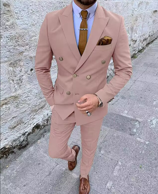 Ensemble blazer et pantalon croisés à col à revers uni (2 pièces)