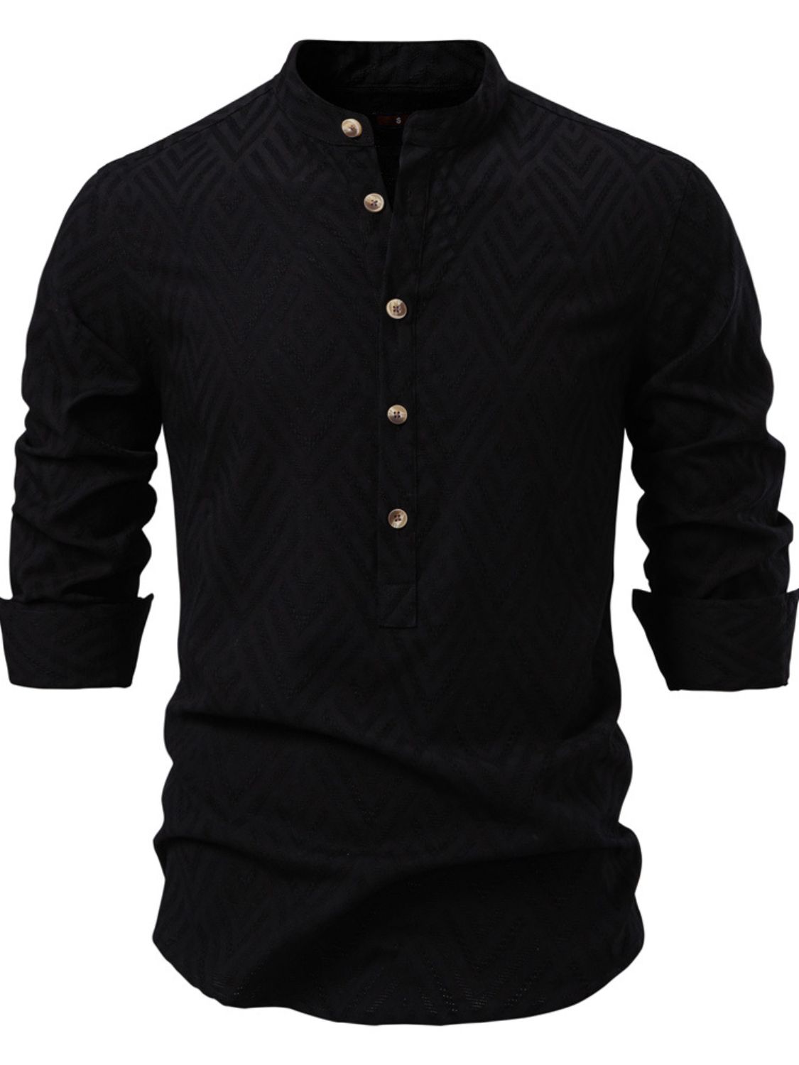 Men’s Half Button Geometric Texture Collared Neck Shirt