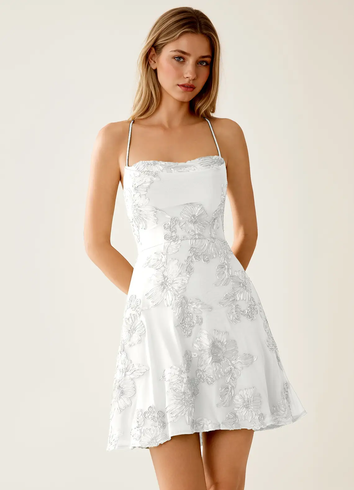 Lysandra White Stretch 3D Flowers Corset Mini Dress