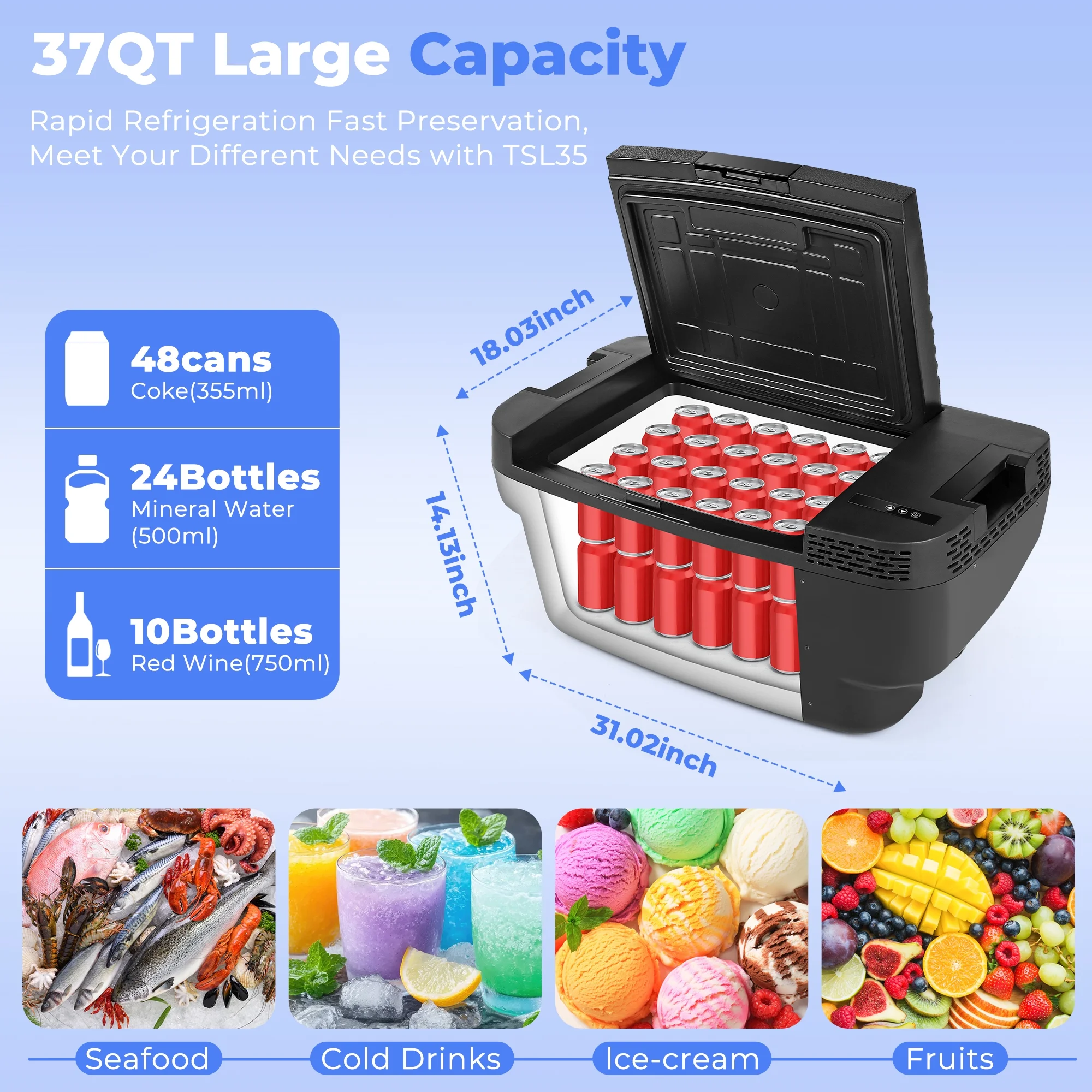 Car Refrigerator for Tesla Model Y 2019-2024 , 37QT(35L) -4�H~68�H Car Fridge 12V Refrigerator , APP Control, Trunk Portable Freezer for Camping Tailgating Road Trip - Image 3