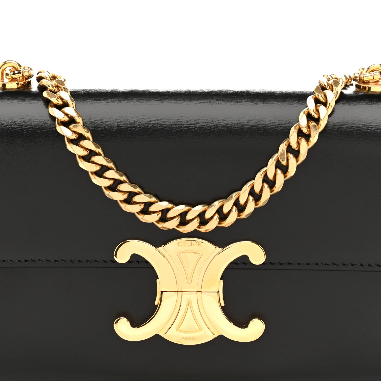 Shiny Calfskin Triomphe Chain Shoulder Bag Black