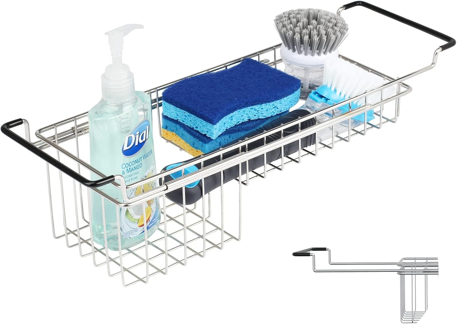 TreeLen Over The Kitchen Sink Caddy Sponge Holder Organizer Drying Rack Expandable for Sponge Brush Soap 13.8