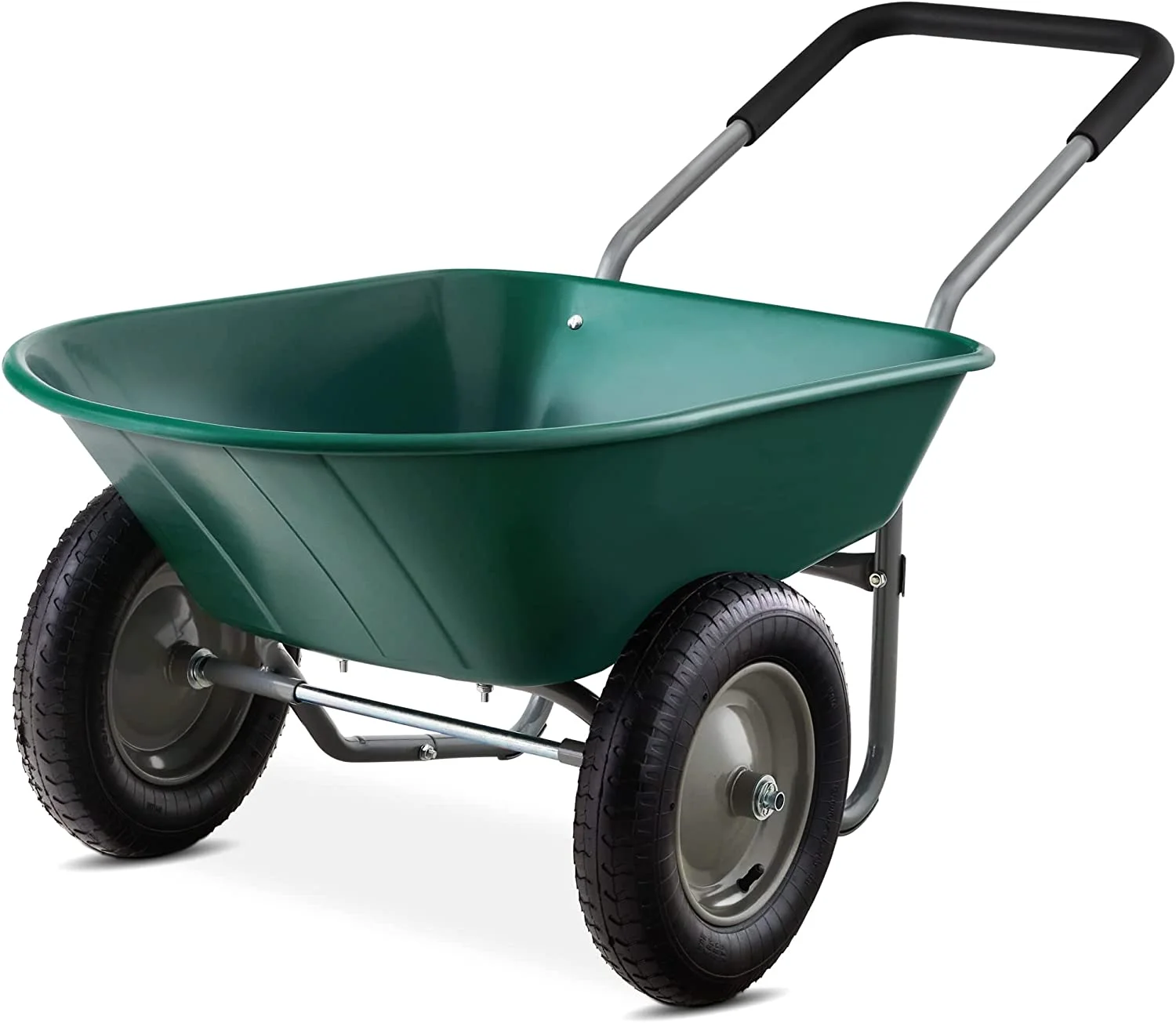 SEEKOL Dual - Wheel Home Utility Yard Wheelbarrow Garden Cart W/Built - in Stand for Lawn, Gardening, Construction, Green