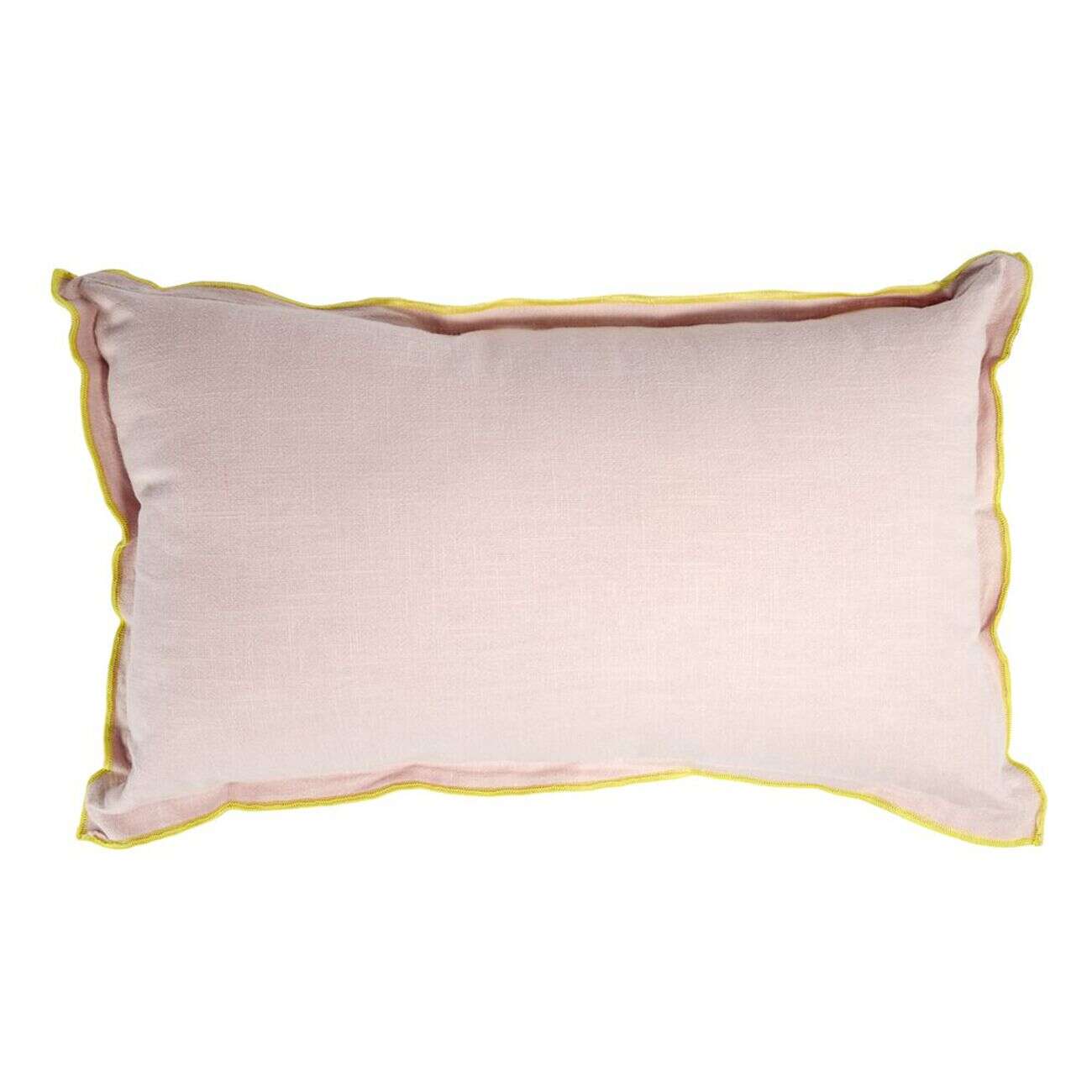 Coussin rectangulaire en lin et coton rose bord orange 30x50cm