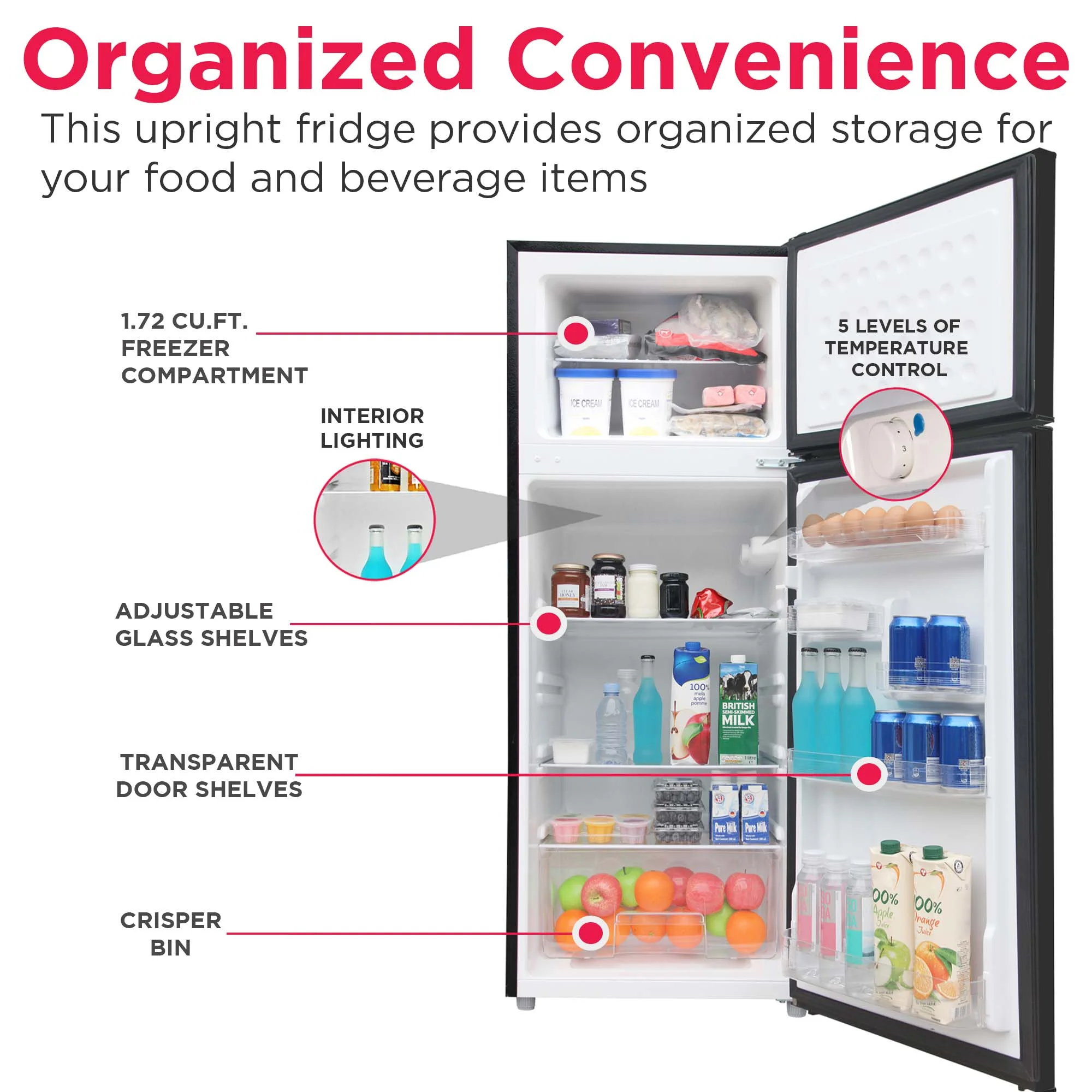 7.5 Cu. Ft. Top Mount Refrigerator, Black(Black) - Image 2