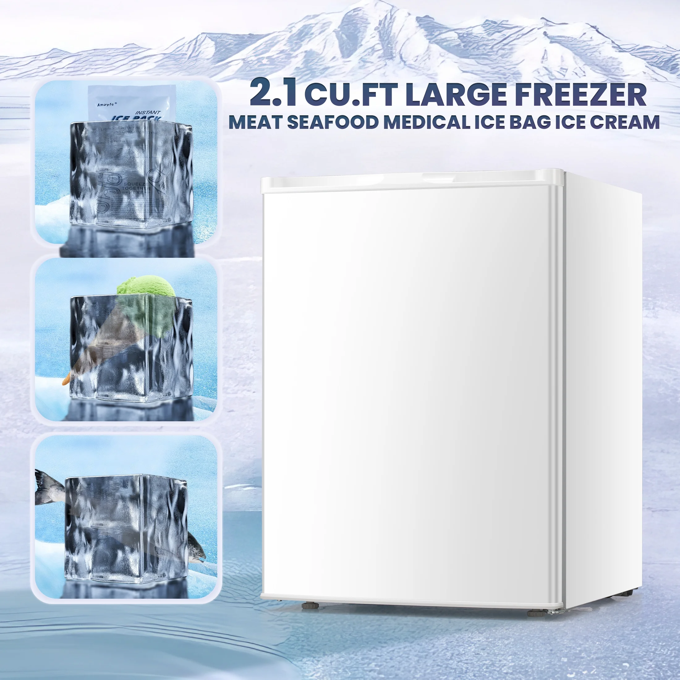 Upright Freezer, Energy Saving 2.1 Cu.ft Single Door Compact Upright Freezer with Reversible Door(White)(2.1 cu ft/White) - Image 9