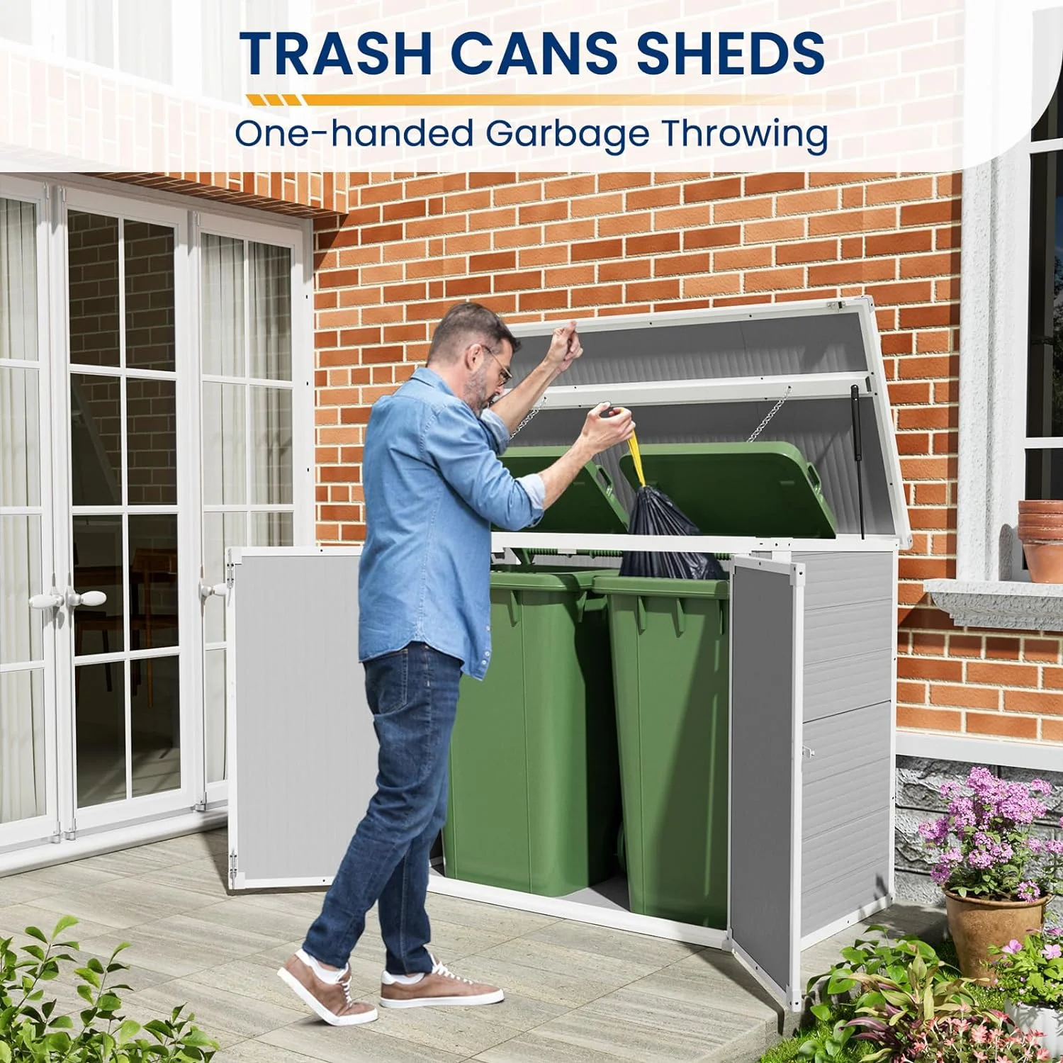 Outdoor Storage Shed 41 Cu Ft Weather Resistant Resin with Floor Gray(Gray) - Image 8